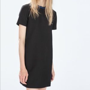 Zara Black suede short sleeve dress
